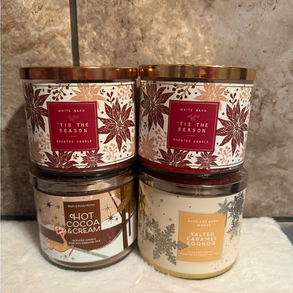 White Barn Festive Candle Collection - Red, Cream, and Brown